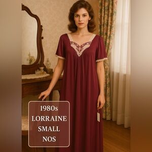 1980s Lorraine NOS Plum Lace Nightgown Sz Small